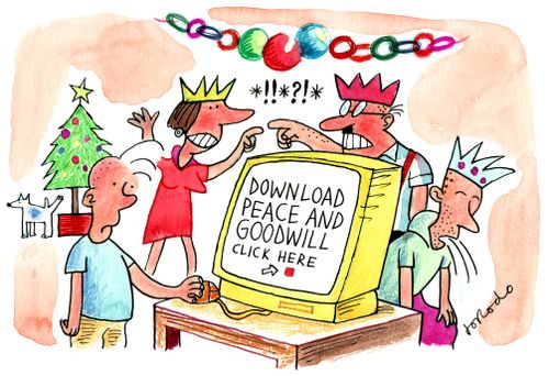 Family argument: 'Download peace and goodwill' on computer.
