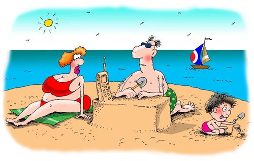 Workaholic struggles to relax at the beach.