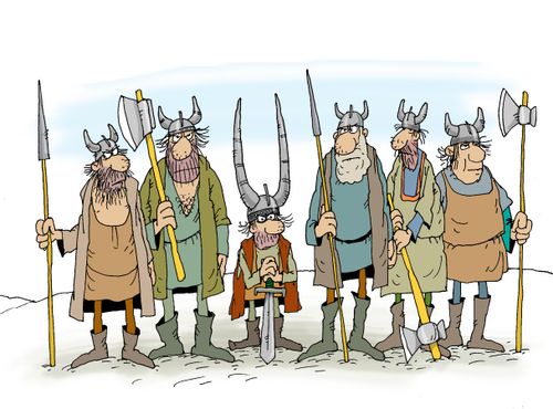 The little Viking compensates with his helmet horns.