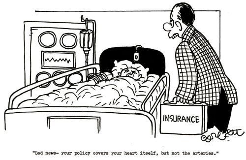 'Bad news - your policy covers your heart itself, but not the arteries.'
