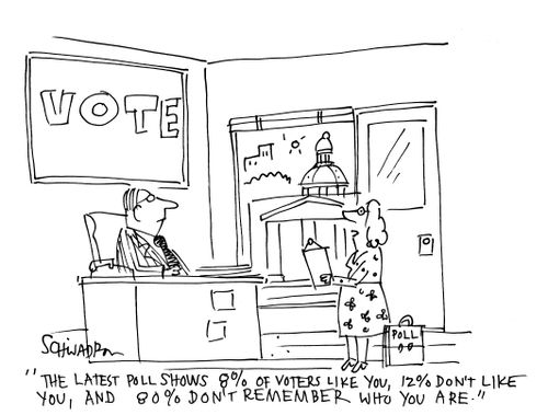 'The latest poll show 8% of voters like you, 12% don't like you and 80% don't remember who you are.'