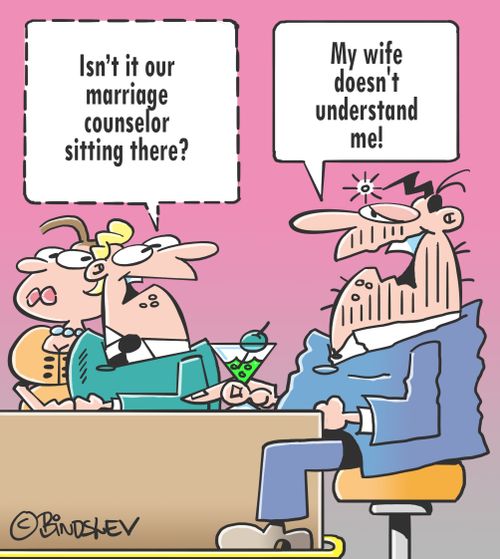 "Isn't it our marriage counselor sitting there?"