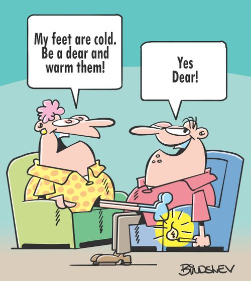 "My feet are cold. Be a dear and warm them!"