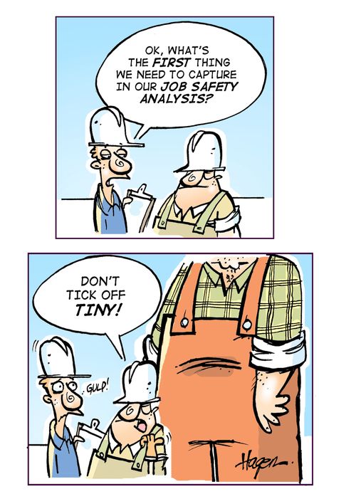 'OK, what's the first thing we need to capture in our Job Safety Analysis?'    'Don't tick off TINY!'