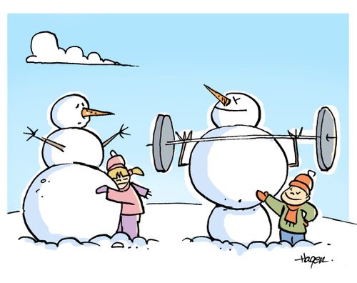 Snowman lifting weights