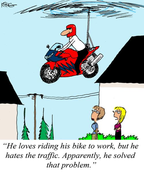'He loves riding his bike to work, but he hates the traffic. Apparently, he solved that problem.'