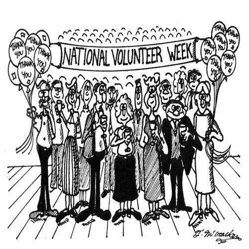 A bunch of people with balloons celebrate 'National Volunteer Week.'
