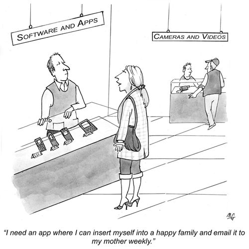 'I need an app where I can insert myself into a happy family and email it to my mother weekly.'