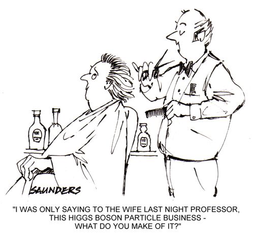 'I was only saying to the wife last night professor, this Higgs Boson particle business - what do you make of it?'