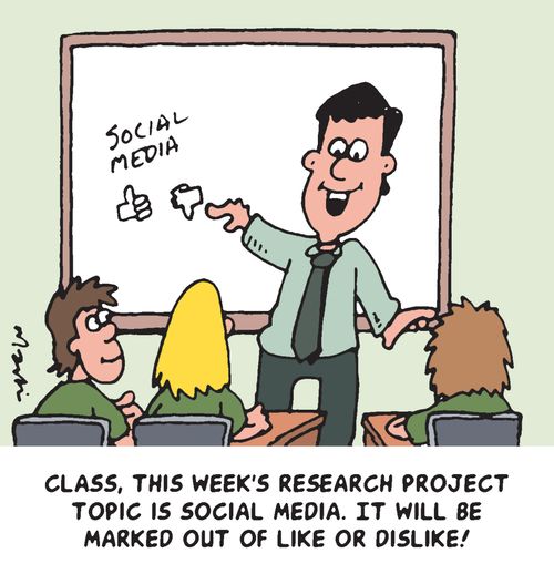'Class, this weeks research project topic is social media. It will be marked out of like or dislike!'