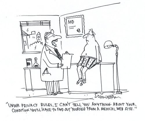 'Under privacy rules, I can't tell you anything about your condition. You'll have to find out yourself from a medical web site.'