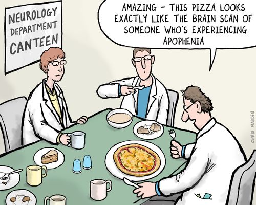 'Amazing this pizza looks just like a brain scan of someone who's experiencing apophenia'