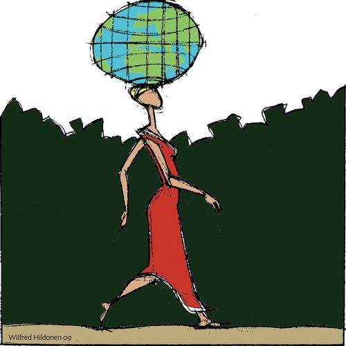 Woman carries the world.