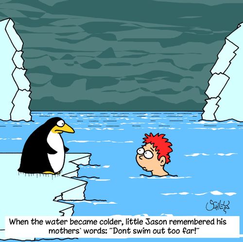 When the water became colder, little Jason remembered his mothers' words: 'Don't swim out too far!'