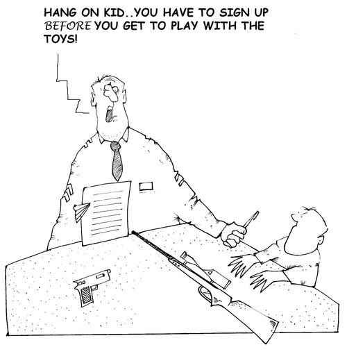 'Hang on kid...you have to sign up before you get to play with the toys!'