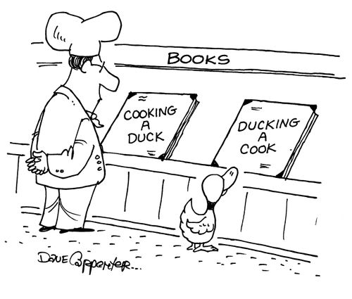 Books - 'Cooking a duck' & 'Ducking a cook'.