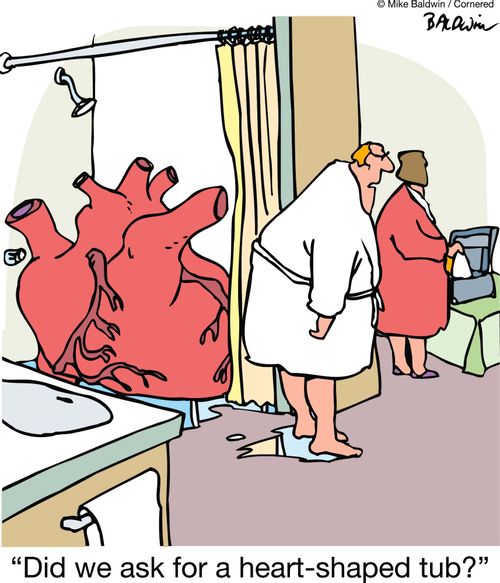 "Did we ask for a heart-shaped tub?"