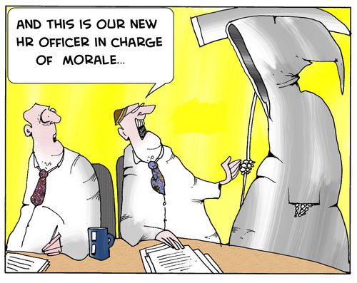 "And this is our new HR officer in charge of morale..."