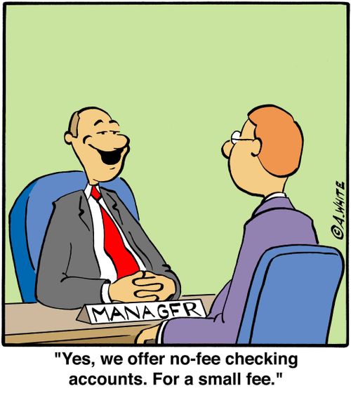 'Yes, we offer no-fee checking accounts. For a small fee.'