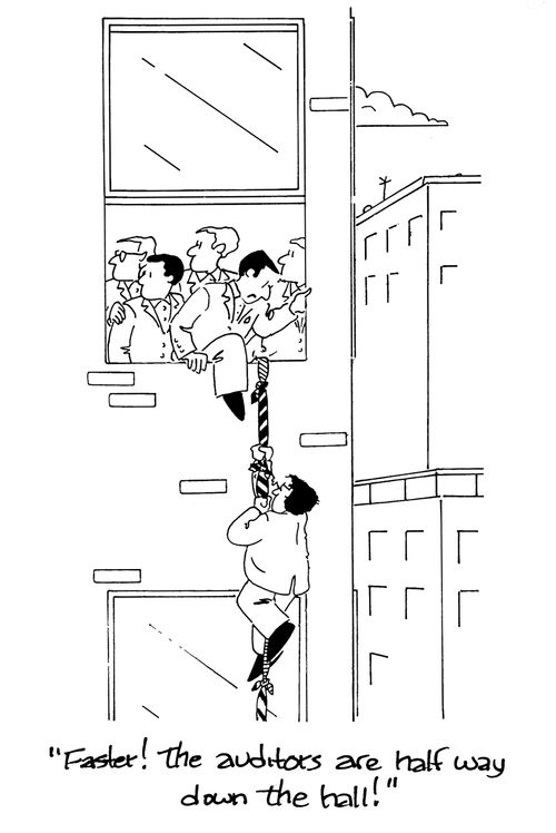 'Faster! The auditors are half way down the hall!'