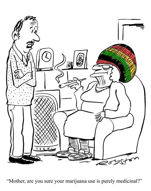 'Mother, are you sure your marijuana use is purely medicinal?'