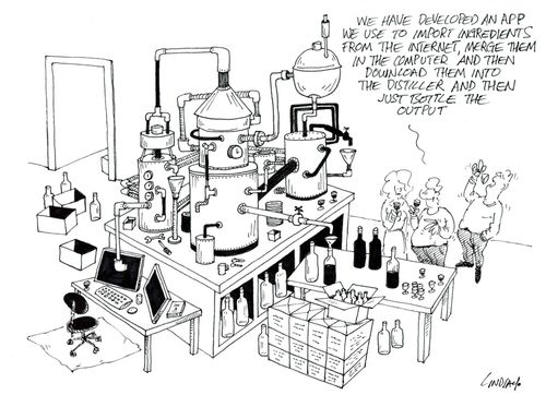 'We have developed an APP we use to import ingredients from the Internet, merge them in the computer, and then download them into the distiller and then just bottle the output.'