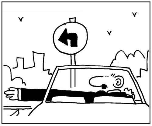 'Long arm stretch out for left turn.'