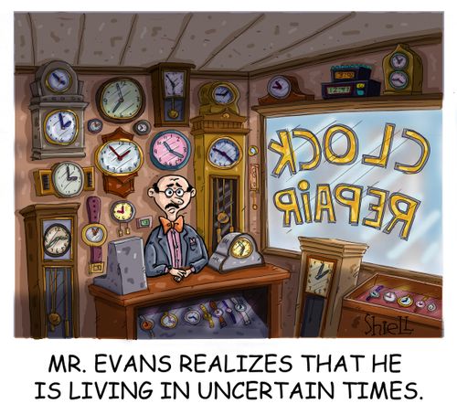 'Mr. Evans realizes that he is living in uncertain times' Colour