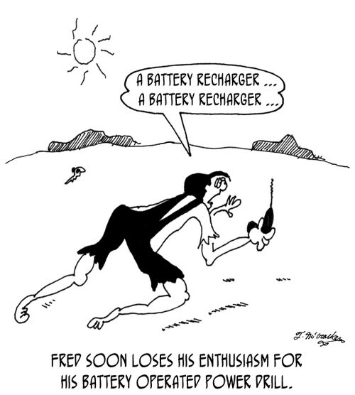 'Fred soon loses his enthusiasm for his battery operated power drill.'