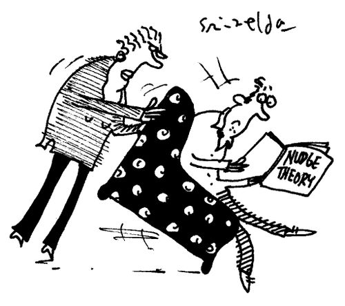 Man reading 'Nudge Theory' is pushed over.