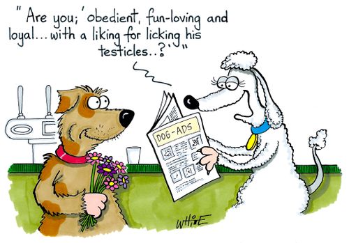 "Are you; 'Obedient, fun-loving and loyal...with a liking for licking his testicles...?'"