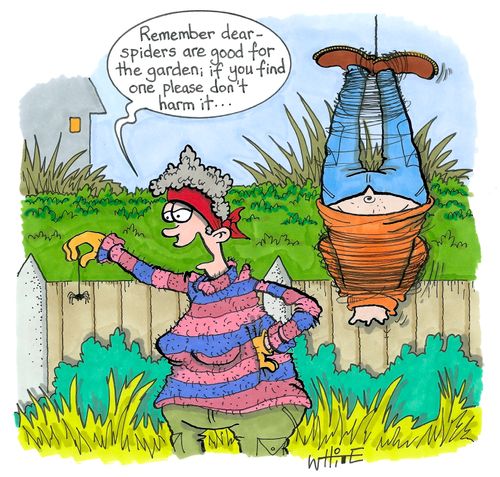 "Remember dear - spiders are good for the garden; if you find one please don't harm it..."