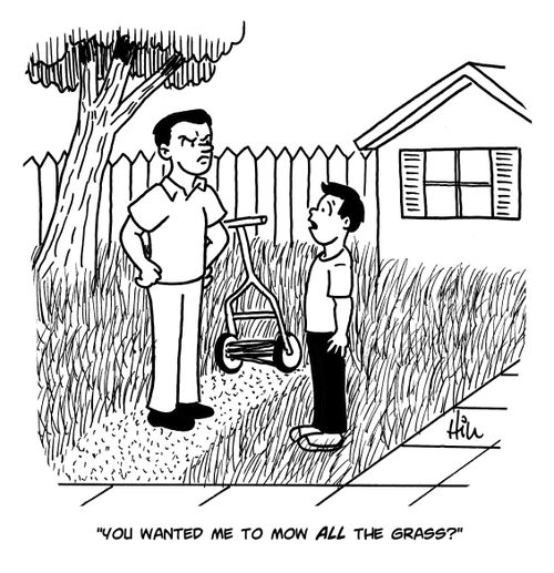 "You wanted me to mow all the grass?"