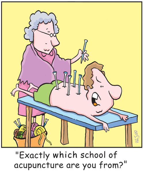 'Exactly which school of acupuncture are you from?'