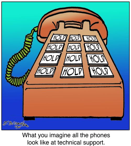 Hold, Hold, Hold, What you imagine all the phones look like at technical support.