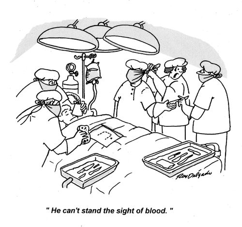 'He can't stand the sight of blood.'