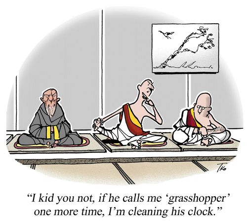I kid you not, if he calls me 'grasshopper' one more time, I'm cleaning his clock.