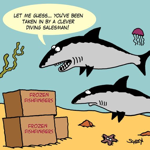 'Let me guess... you've been taken in by a clever diving salesman!'