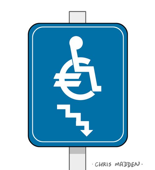 The euro debt crisis shown as a sign for disabled access