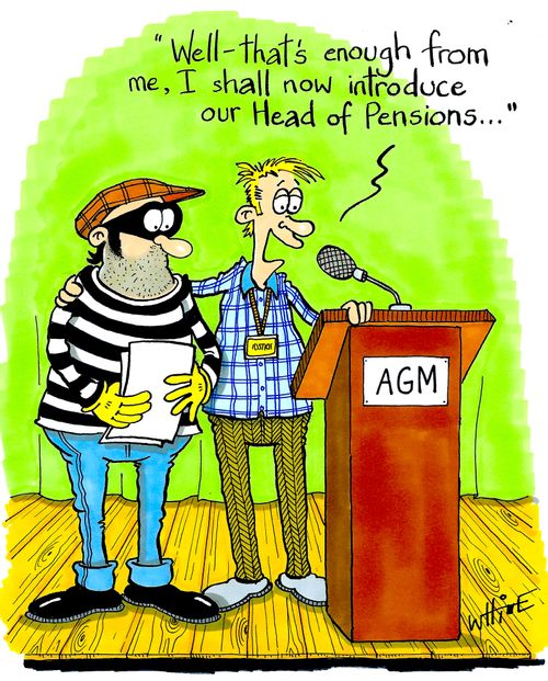 "Well - that's enough from me, I shall now introduce our Head of Pensions..."