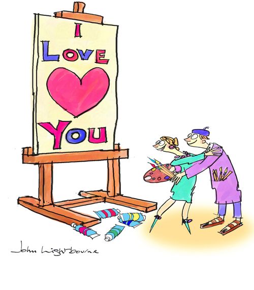 An artist paints "I love you."