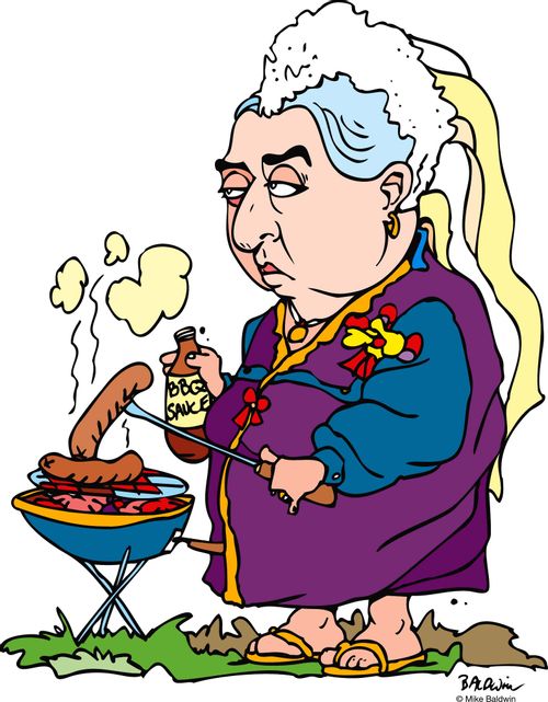 Queen Victoria having a barbecue using BBQ sauce
