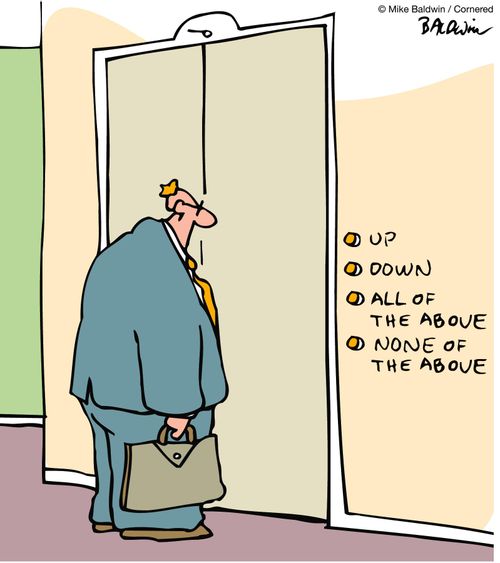 Elevator buttons: Up, Down, All the above, None of the above.