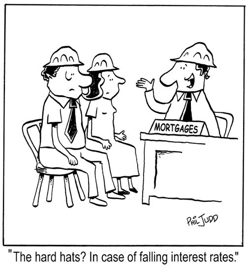'The hard hats? In case of falling interest rates.'