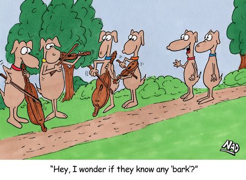 Dogs listening to Bach in the park - 'Hey, I wonder if they know any bark?'