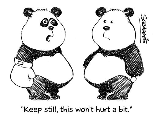 'Keep still, this won't hurt a bit.'