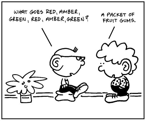 'What goes red, amber, green, red, amber, green?'