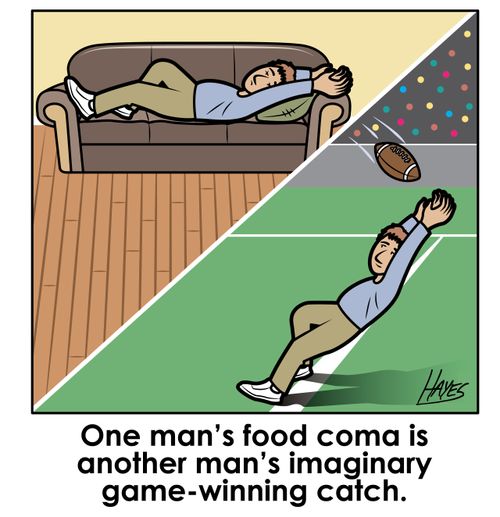 One man's food coma is another man's imaginary game-wining catch.