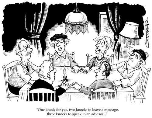 "One knock for yes, two knocks to leave a message, three knocks to speak to an advisor..."