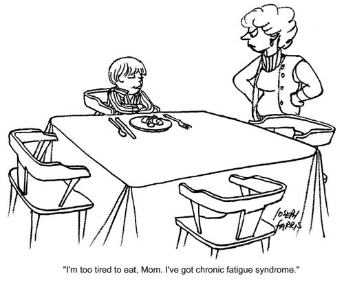 'I'm too tired to eat, Mom. I've got chronic fatigue syndrome.'